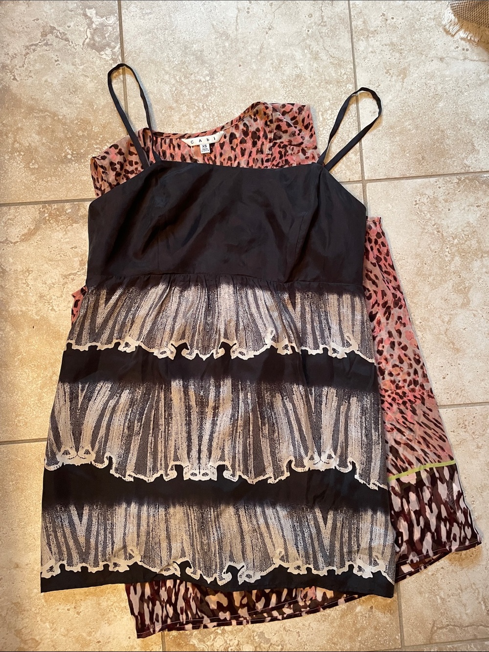 CAbi Black Silk Camisole and CAbi Pink Leopard Camisole